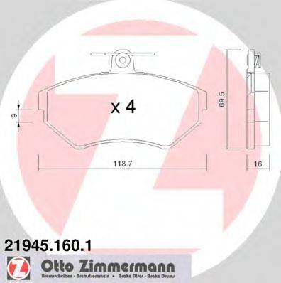 Комплект тормозных колодок, дисковый тормоз ZIMMERMANN 21945.160.1