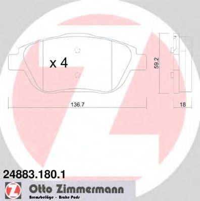 Комплект тормозных колодок, дисковый тормоз ZIMMERMANN 24883.180.1