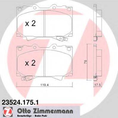 Комплект тормозных колодок, дисковый тормоз ZIMMERMANN 23524.175.1