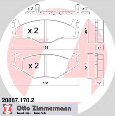 Комплект тормозных колодок, дисковый тормоз ZIMMERMANN 20887.170.2