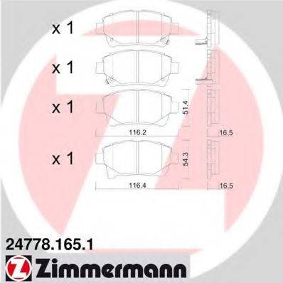 Комплект тормозных колодок, дисковый тормоз ZIMMERMANN 24778.165.1