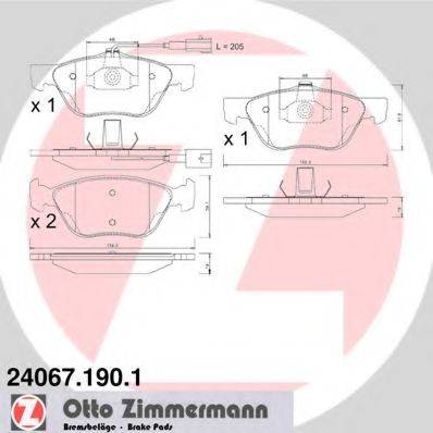 Комплект тормозных колодок, дисковый тормоз ZIMMERMANN 24067.190.1
