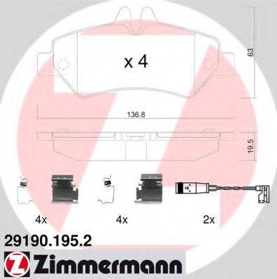 Комплект тормозных колодок, дисковый тормоз ZIMMERMANN 29190.195.2