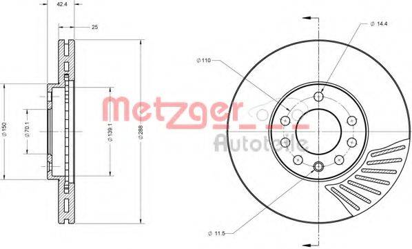 Тормозной диск METZGER 6110164