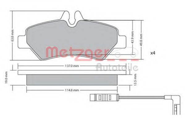 Комплект тормозных колодок, дисковый тормоз METZGER 1170037