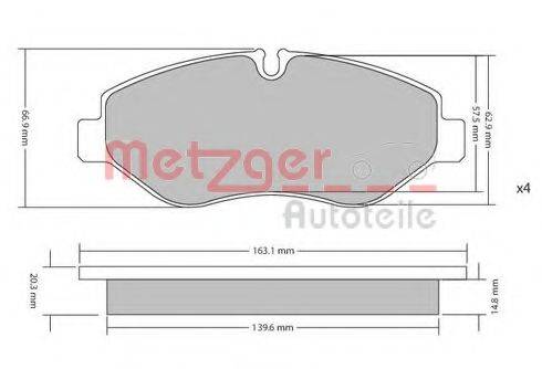 Комплект тормозных колодок, дисковый тормоз METZGER 1170040