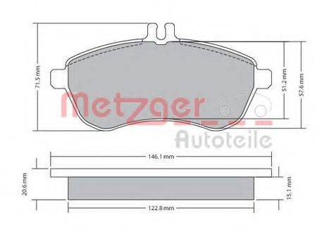 Комплект тормозных колодок, дисковый тормоз METZGER 1170046