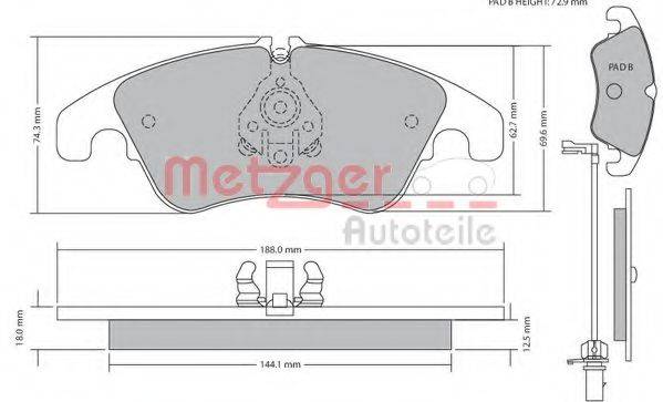 Комплект тормозных колодок, дисковый тормоз METZGER 1170127