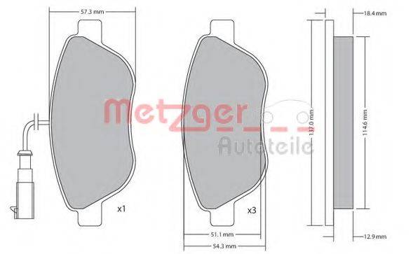 Комплект тормозных колодок, дисковый тормоз METZGER 1170185