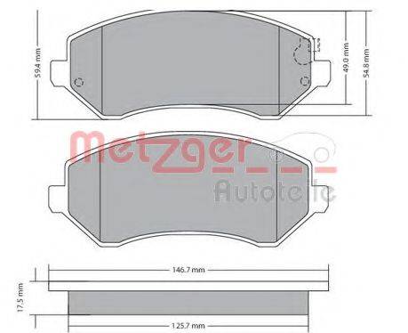 Комплект тормозных колодок, дисковый тормоз METZGER 1170378