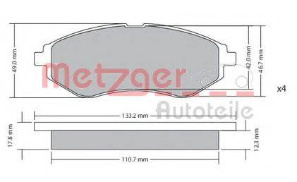 Комплект тормозных колодок, дисковый тормоз METZGER 1170404