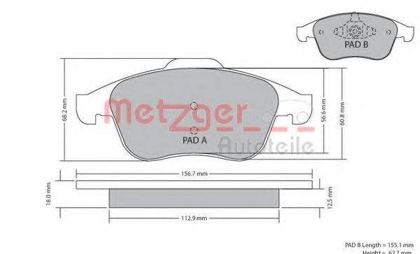 Комплект тормозных колодок, дисковый тормоз METZGER 1170409