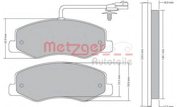 Комплект тормозных колодок, дисковый тормоз METZGER 1170595