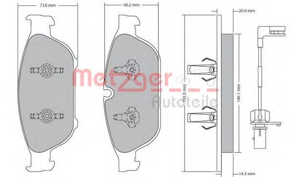 Комплект тормозных колодок, дисковый тормоз METZGER 1170657